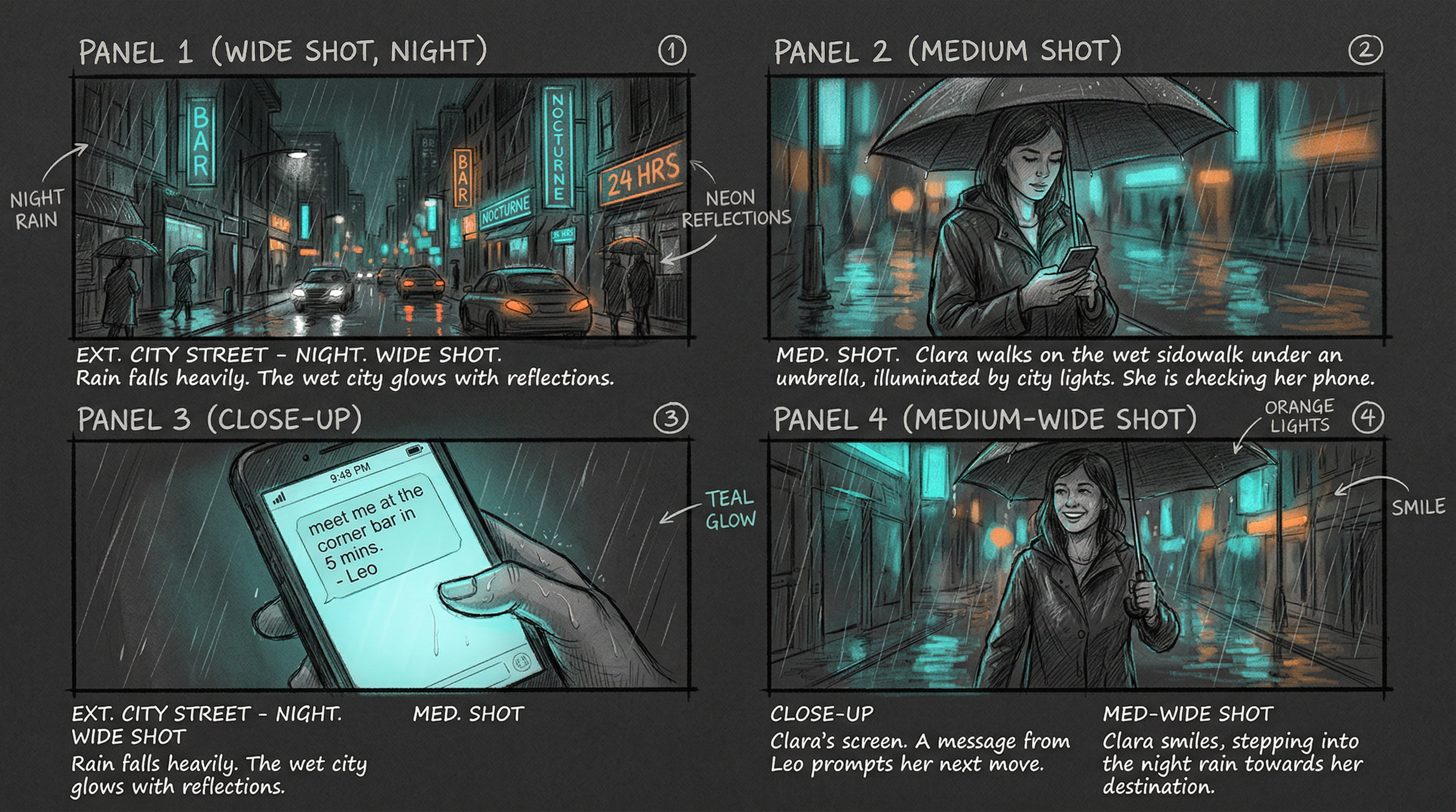 Four-panel storyboard